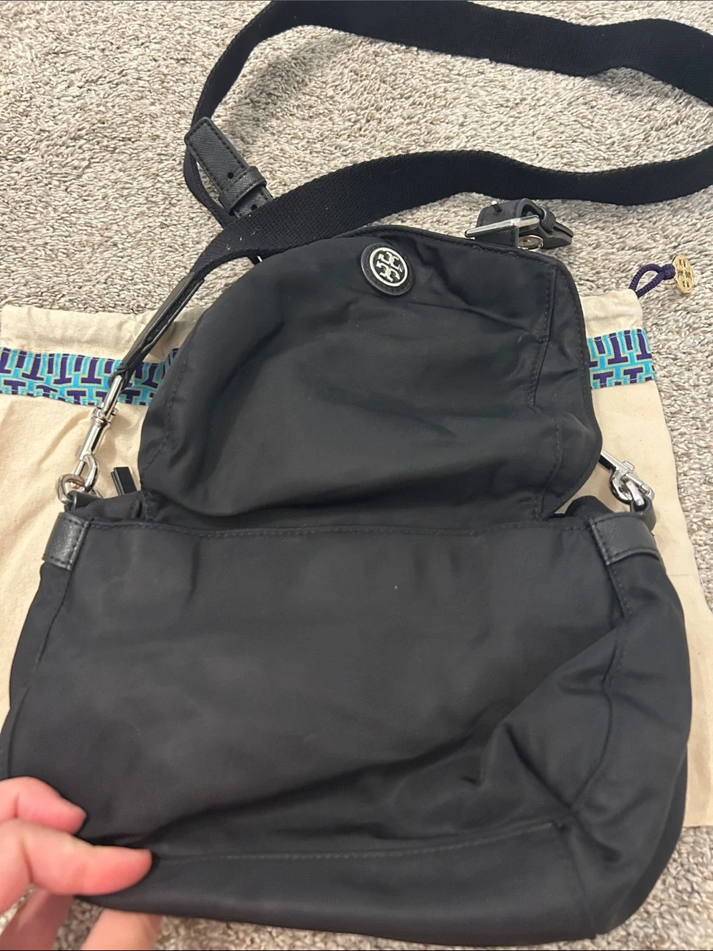 Tory Burch Black Nylon Crossbody Bag with Adjustable Strap